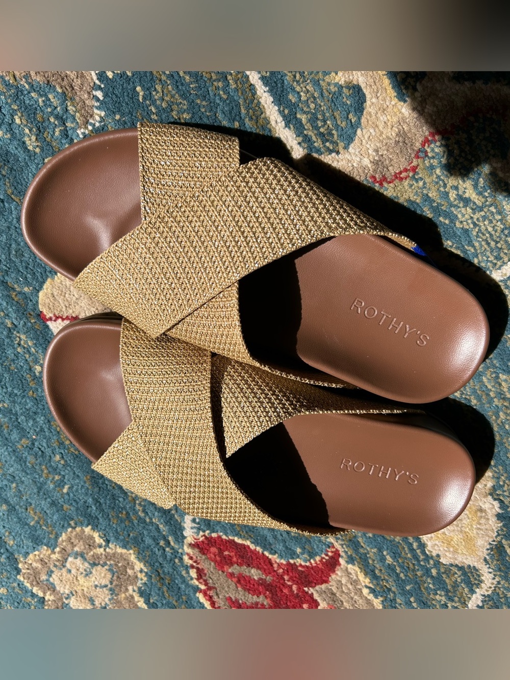 Rothy's Women's Tan Crossband Slide Sandals, 7.5. Like new, w new sole sticker.
